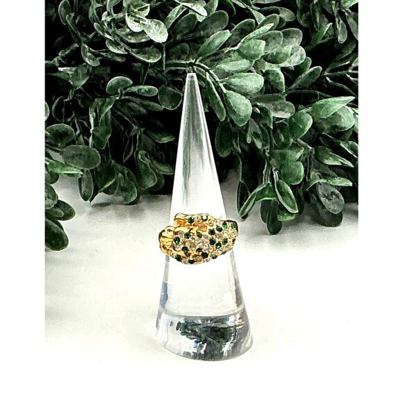 Gold-Tone Panther Ring With Green Crystal Accents sz 6.25 - Picture 3 of 8